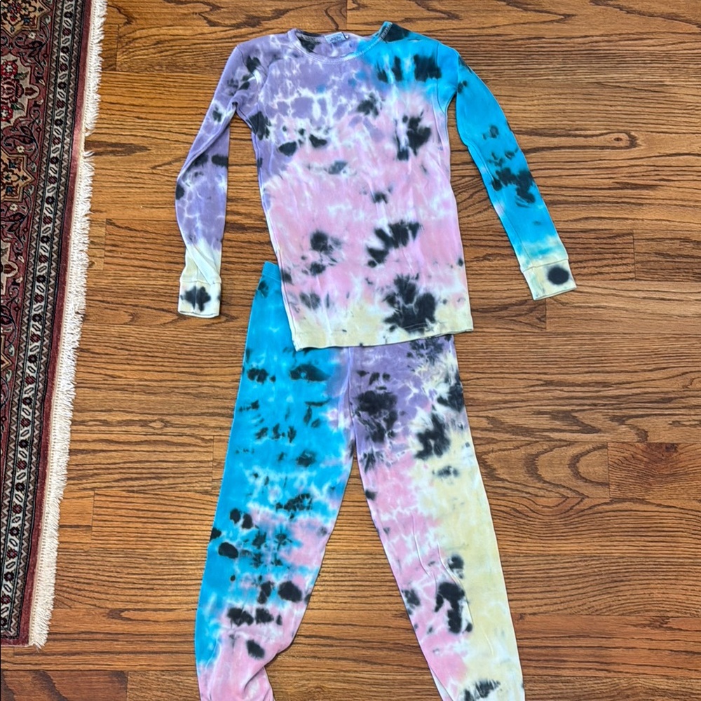 B Steps Girls Colorful Tie-Dye Kids Pajamas Sz 8 cotton Stretch